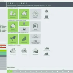 Interfejs programu ArCADia-TERMOCAD 10.0 z otwartym oknem wyboru obliczeń dla świadectwa charakterystyki energetycznej, prezentujący moduły obliczeń cieplnych, charakterystyki energetycznej...