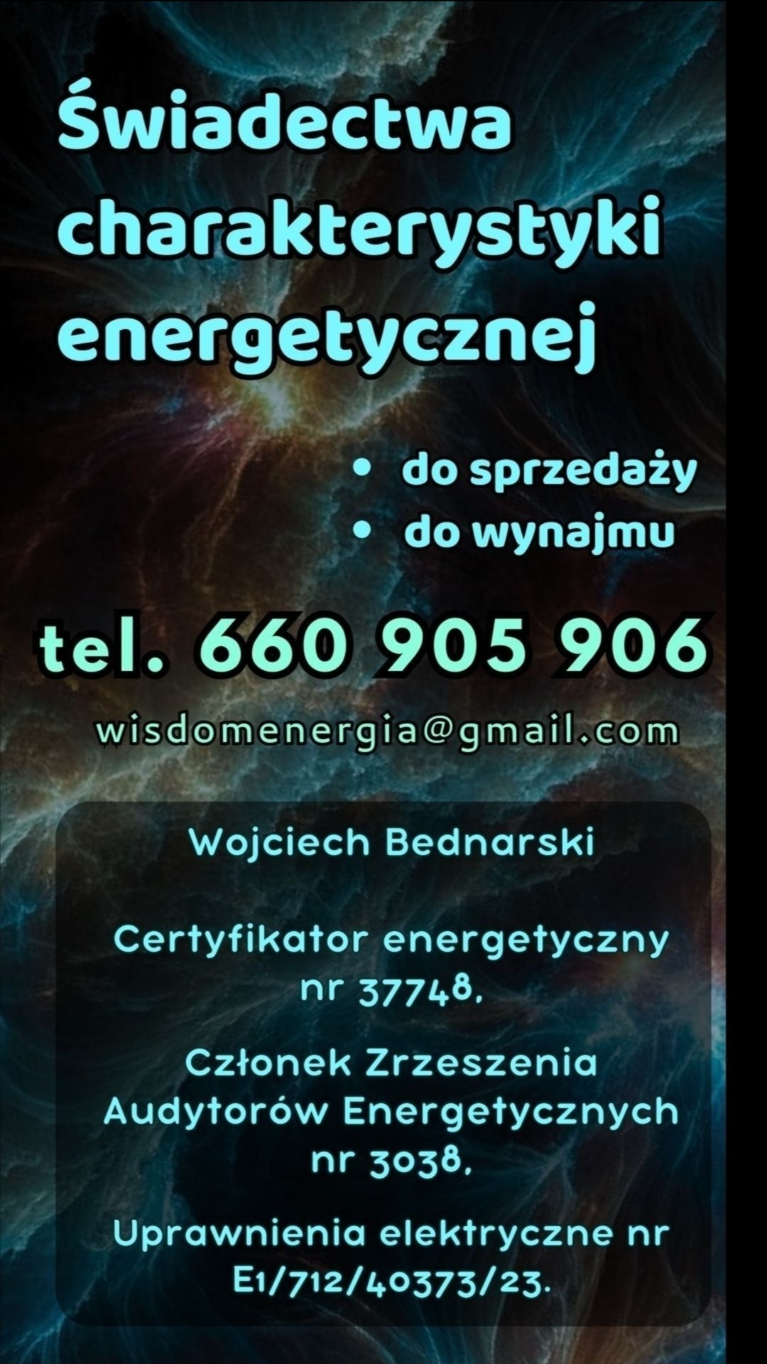 Świadectwa charakterystyki energetycznej - oferta obejmuje świadectwa do sprzedaży i wynajmu nieruchomości, dane kontaktowe certyfikatora.