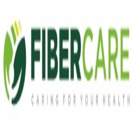 Zielono-białe logo FiberCare z motywem liścia i napisem 'CARING FOR YOUR HEALTH' poniżej nazwy firmy.