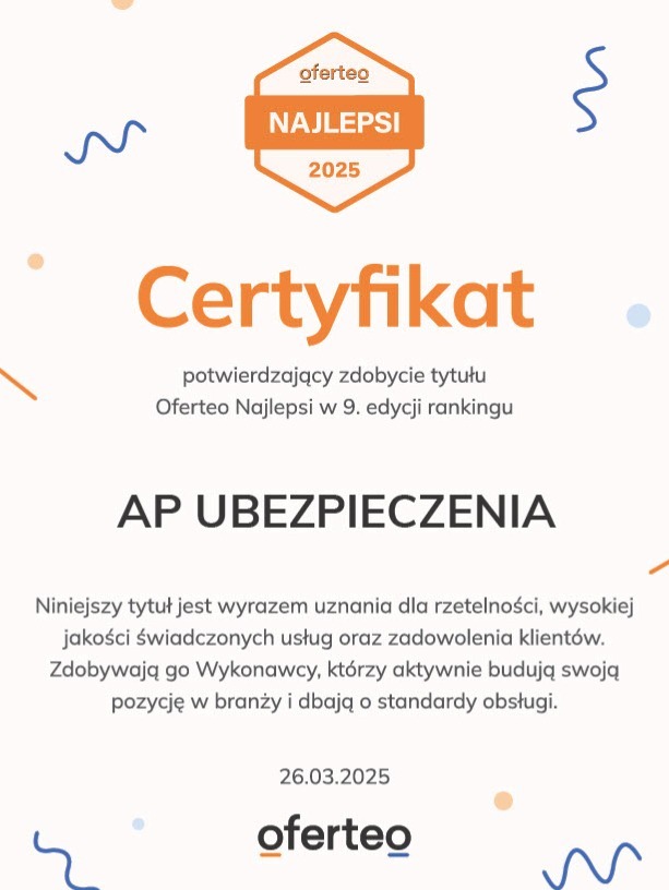 Wyraz uznania dla rzetelności, wysokiej jakości świadczonych usług oraz zadowolenia Klientów.