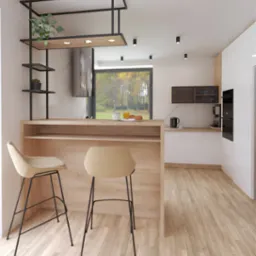 Nowoczesna kuchnia w U z wysoką ladą.