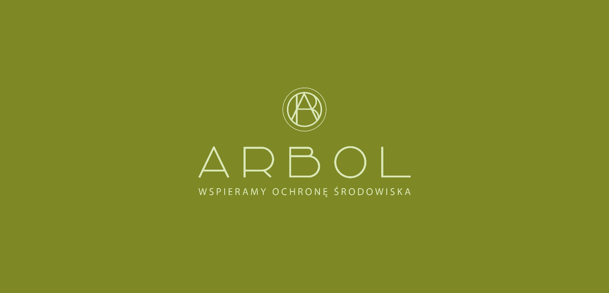Logo firmy ARBOL w kolorze khaki z hasłem 'Wspieramy ochronę środowiska'.