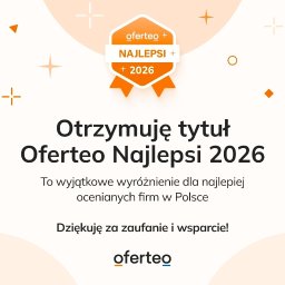 Pompy Ciepła Adamiec - Grafika z informacją o otrzymaniu tytułu Oferteo Najlepsi 2026. Wyróżnienie dla najlepiej ocenianych firm w Polsce. Podziękowanie za zaufanie i wsparcie.