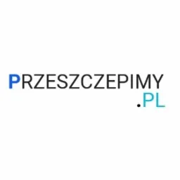 Logo firmy z napisem 'PRZESZCZEPIMY.PL', gdzie 'P' jest niebieskie, a '.PL' turkusowe, na białym tle.