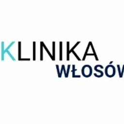Logo kliniki włosów z niebieskim 'K' i czarnym napisem 'LINIKA WŁOSÓW' na białym tle.