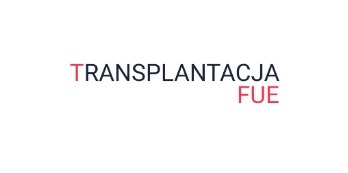 Napis 'TRANSPLANTACJA FUE', litera T w słowie transplantacja w kolorze czerwonym.
