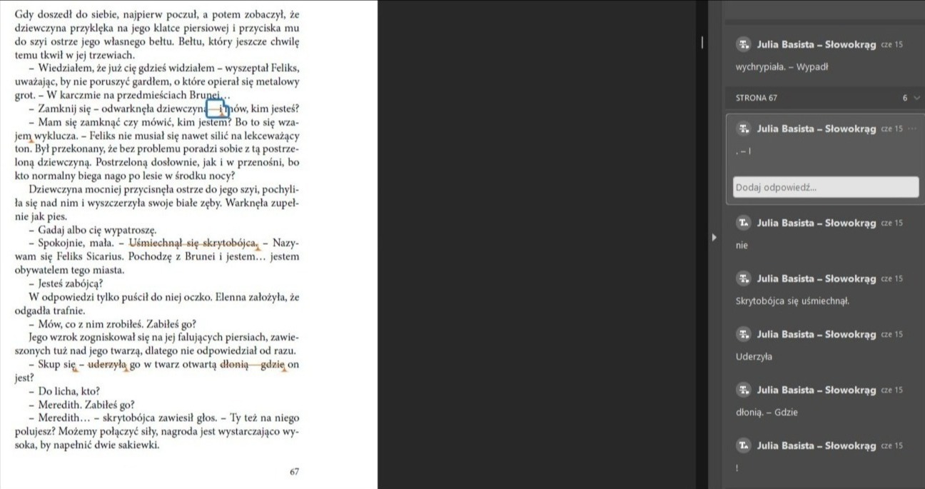 Przykład korekty po składzie (Adobe Acrobat).