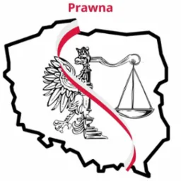 Logo Ogólnopolskiej Federacji Prawnej z konturem mapy Polski, orłem w koronie i wagą sprawiedliwości, przewiązane biało-czerwoną wstęgą.