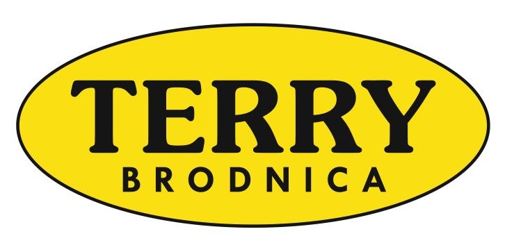 Logo firmy Terry Brodnica w żółtej elipsie z czarnym tekstem.