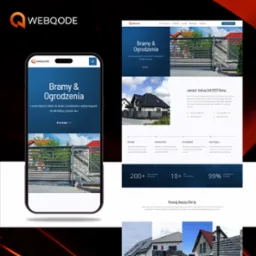 Prezentacja responsywnej strony internetowej na smartfonie, dotyczącej bram i ogrodzeń, z widocznymi elementami interfejsu użytkownika i treścią tekstową.
