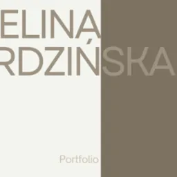 Portfolio Eweliny Gardzińskiej, projektantki z Warszawy, z minimalistycznym podziałem na jasną i ciemną część.