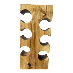 Usługi budowlane&stolarskie-Domino - Ręcznie wykonany, surowy stojak na wino z litego drewna z widocznymi słojami i sękiem, wykończony olejem, z sześcioma otworami na butelki.