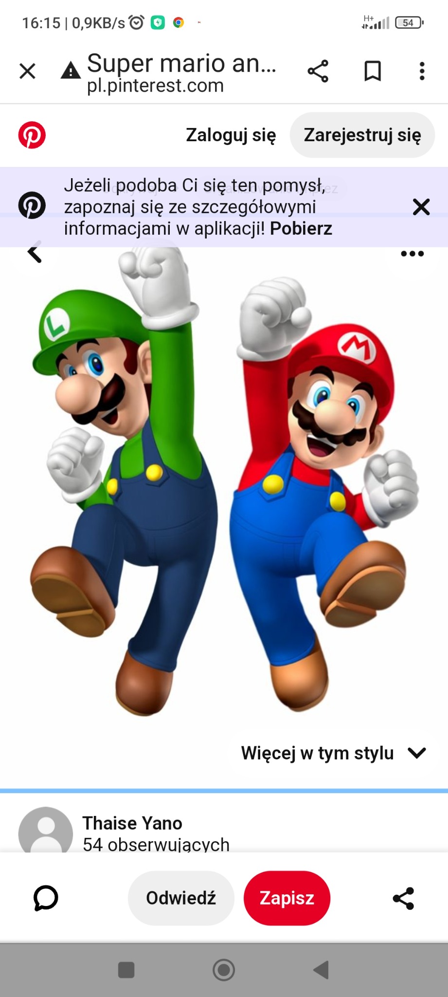 Animowana ilustracja Mario i Luigi w kombinezonach, z podniesionymi rękami i uśmiechniętymi twarzami, na białym tle.