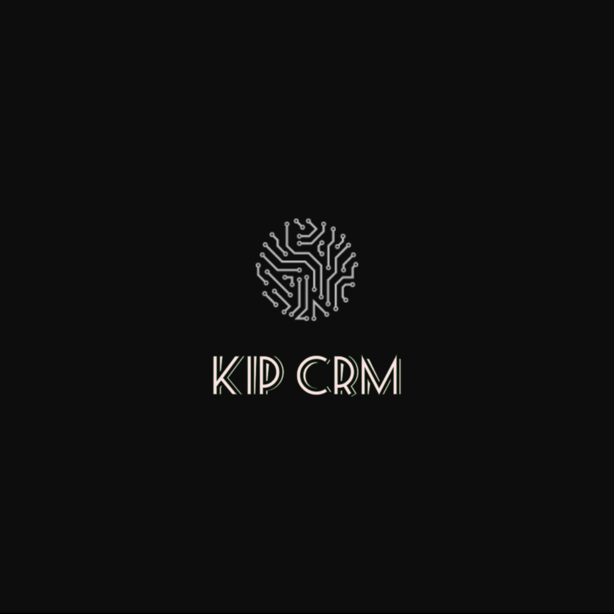 Logo KIP CRM z motywem obwodu elektronicznego w formie kuli na czarnym tle.