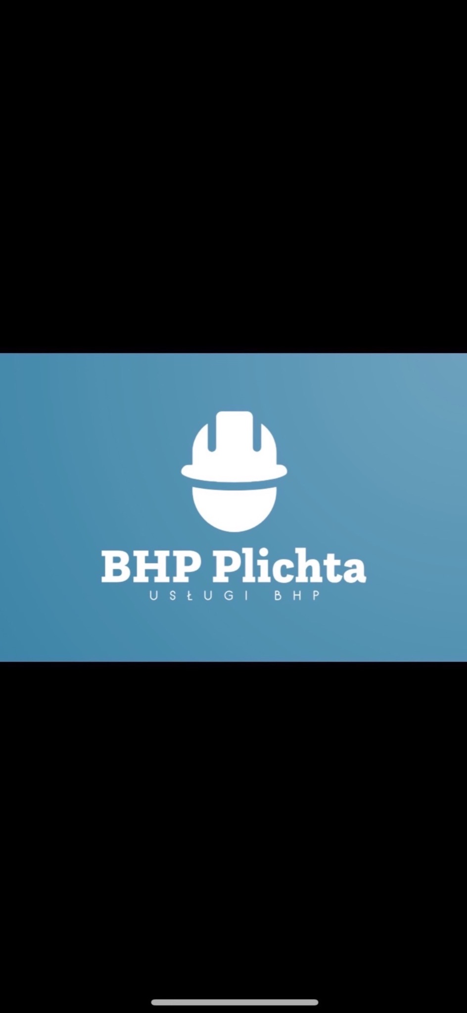 Logo firmy BHP Plichta z białym symbolem kasku na błękitnym tle.