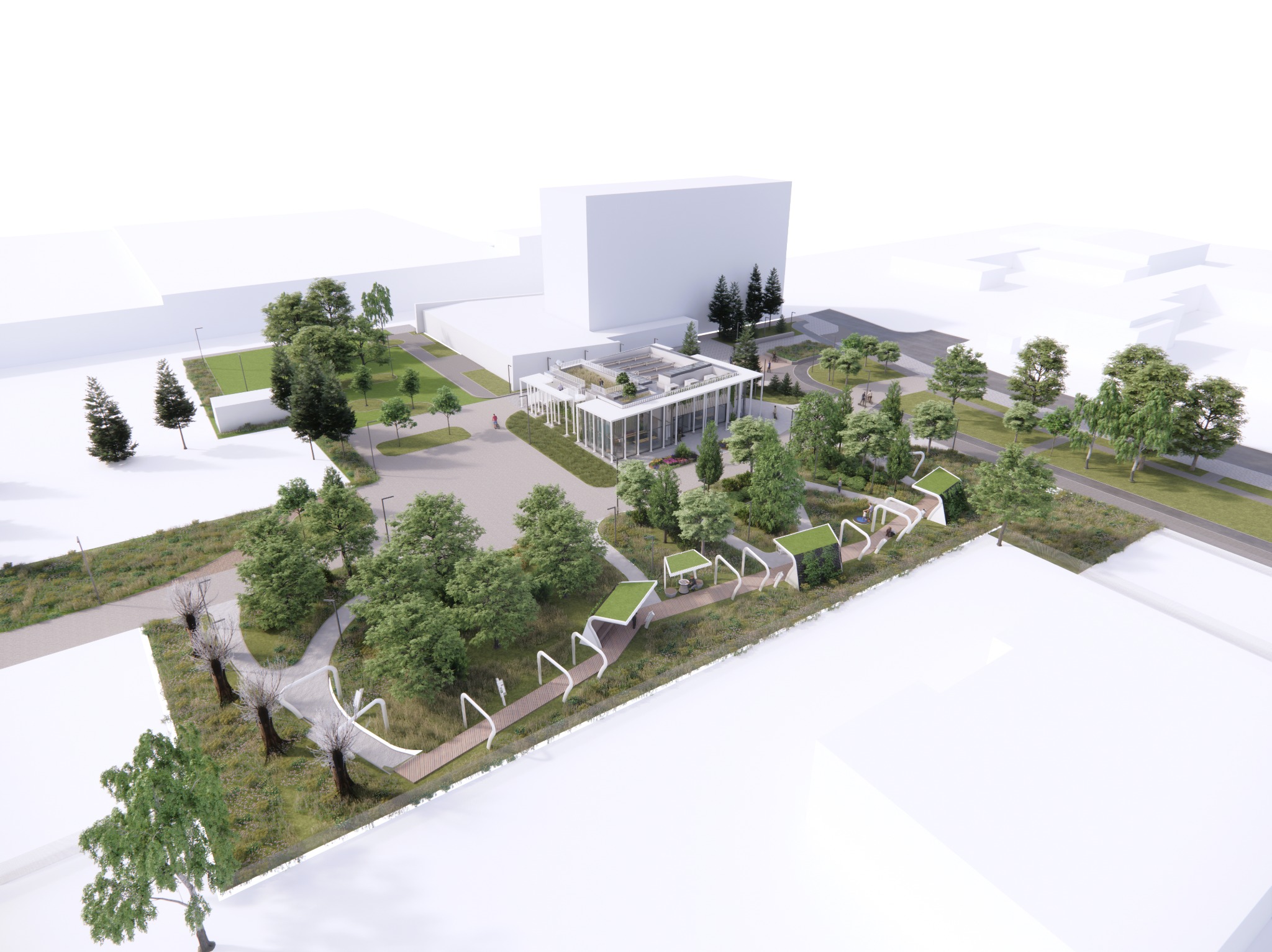 Koncepcja architektoniczno-urbanistyczna budynku dydaktycznego z parkiem kieszonkowym i elementami małej architektury