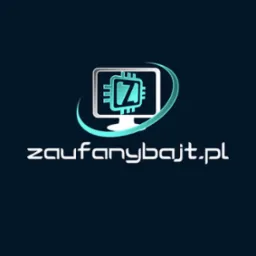 Logo firmy ZaufanyBajt.pl przedstawiające stylizowany monitor z elementami płyty głównej i literą Z w kolorystyce błękitno-białej na ciemnogranatowym tle.