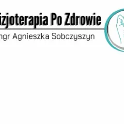 Logo firmy Fizjoterapia Po Zdrowie mgr Agnieszka Sobczyszyn z ikoną osoby i kręgosłupa w okręgu.