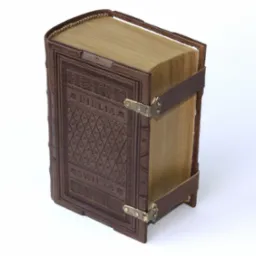 Stara Biblia Gdańska w skórzanej oprawie, z mosiężnymi zapięciami na paskach i ręcznie malowanym brzegiem bloku, stylizowana na historyczną.