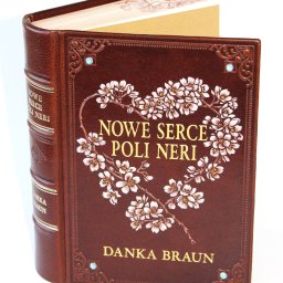 Introligatornia Artystyczna Pimax - Ręcznie oprawiona w skórę książka z malowanymi kwiatami, turkusami i złoceniami. Artystyczna introligatornia PIMAX Koszalin. Unikatowa okładka z motywem serca.