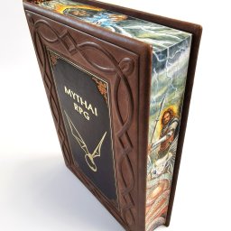 Oprawa podręcznika do gry fabularnej Mythai RPG, ręcznie malowane brzegi, tłoczenia, złocenia w dwóch kolorach, reliefowe ozdobniki. Ekskluzywne wydanie książkowe.