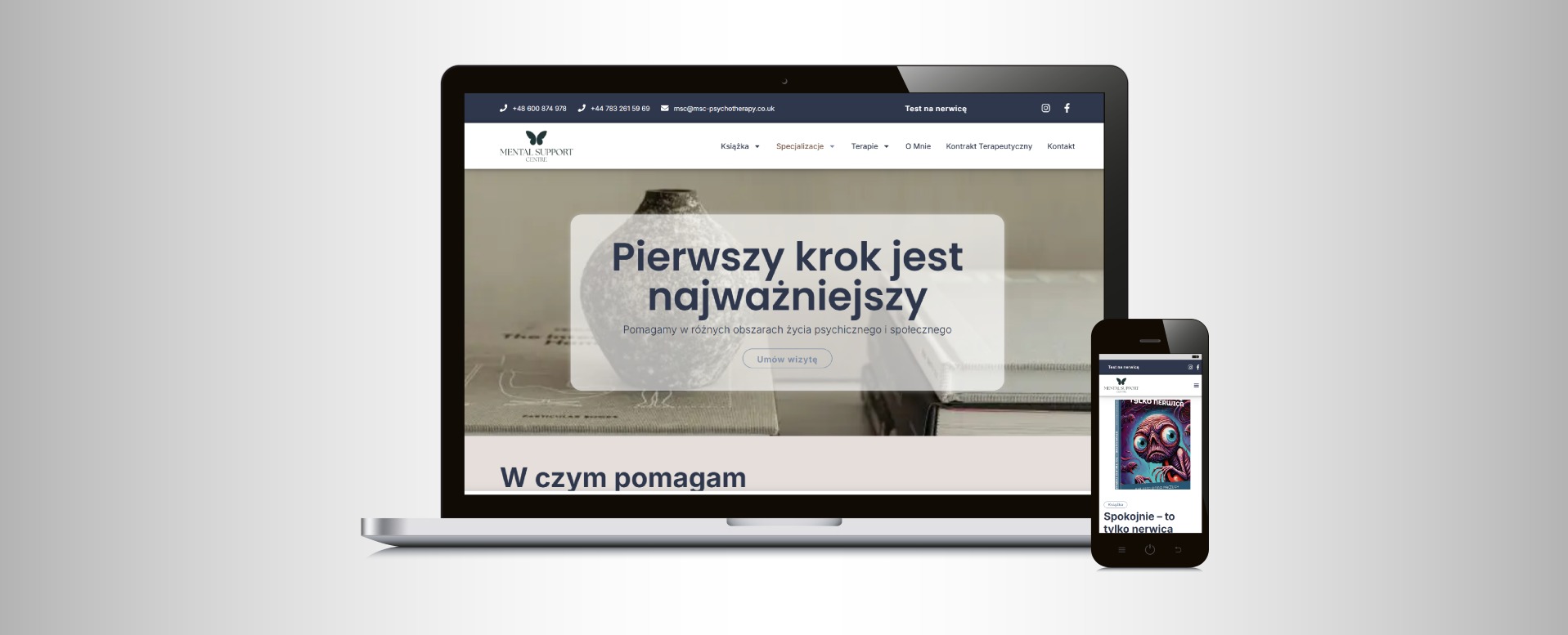 Projekt strony dla MSC Mental SUpport Centre - polski psycholog w UK