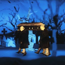 Klatka z teledysku animowanego z wycinków z gazet, opakowań produktowych i zdjęć drukowanych