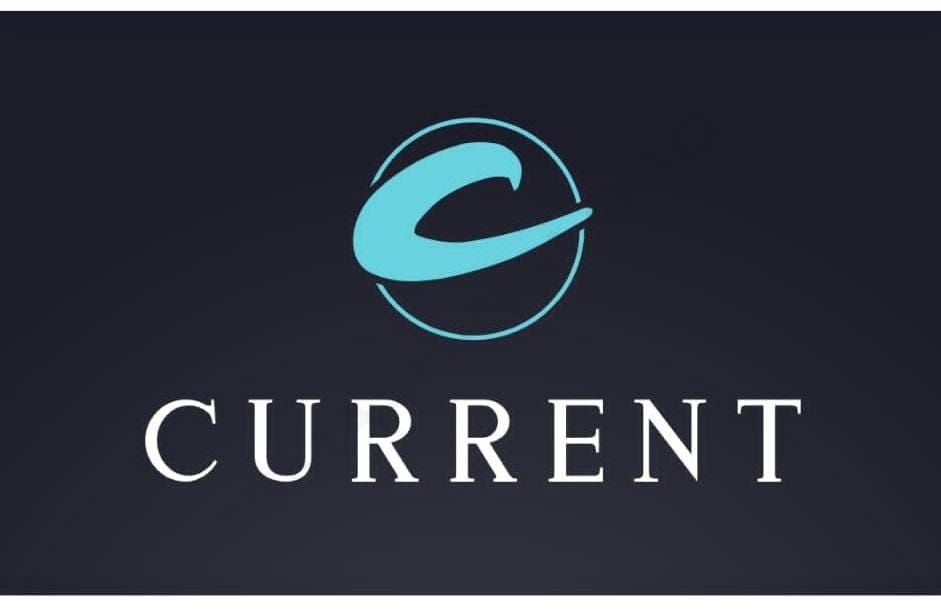 Logo firmy 'CURRENT' z stylizowaną literą 'C' w turkusowym okręgu na ciemnym tle.
