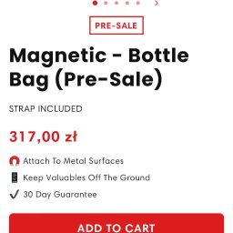 Igor Pieczyński - Zrzut ekranu strony internetowej z ofertą przedsprzedaży torby na butelkę, z widocznym logo firmy, ceną 317 zł, opcjami płatności Apple Pay i przyciskiem 'Dodaj do koszyka'.