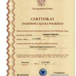 Certyfikat z języka polskiego