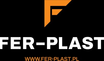 Logo firmy FER-PLAST z pomarańczowym symbolem F w górnym rogu i adresem strony internetowej www.fer-plast.pl na czarnym tle.
