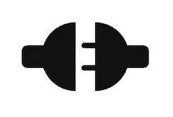 Czarno-biała grafika wektora przedstawiająca rozłączoną wtyczkę elektryczną, symbolizującą brak połączenia lub integracji.