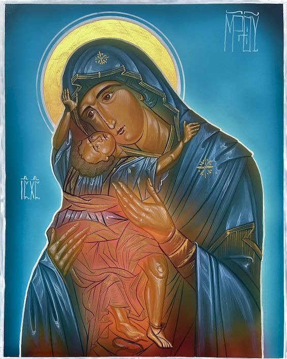 Współczesna ikona Kardiotissa. Wykonana tradycyjną techniką tempery ale na współczesny sposób.