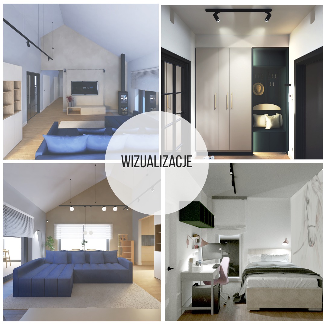 Projekt kompleksowy wnętrz domu ok 80m2 w Kopaninie pod Toruniem. W trakcie realizacji.