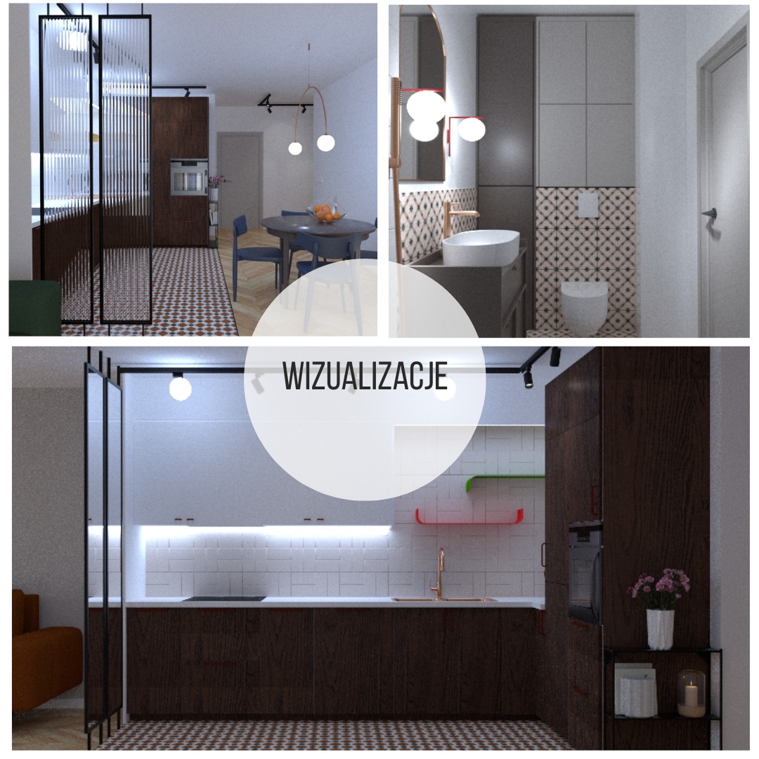Projekt wnętrz mieszkania ok 80m2 w Toruniu. Realizacja 2025.