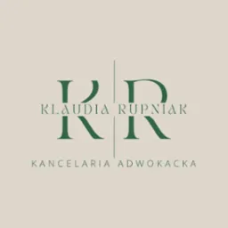 Logo Kancelarii Adwokackiej Klaudii Rupniak z inicjałami KR w ciemnej zieleni na beżowym tle.