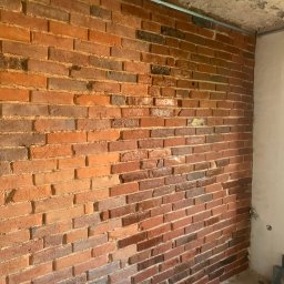 Renowacja i spoinowanie ścianki z cegły z łazience. Projekt łączony, gładź + cegła.