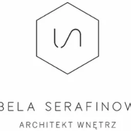 Logo firmy Izabela Serafinowicz Architekt Wnętrz, minimalistyczny znak graficzny w heksagonie.