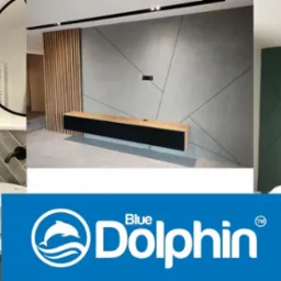 Kolaż przedstawiający trzy różne aranżacje wnętrz: łazienkę z umywalkami nablatowymi i szarą cegłą, salon z szarą ścianą i drewnianą zabudową oraz sypialnię z zieloną ścianą i drewnianym wezgłowiem...