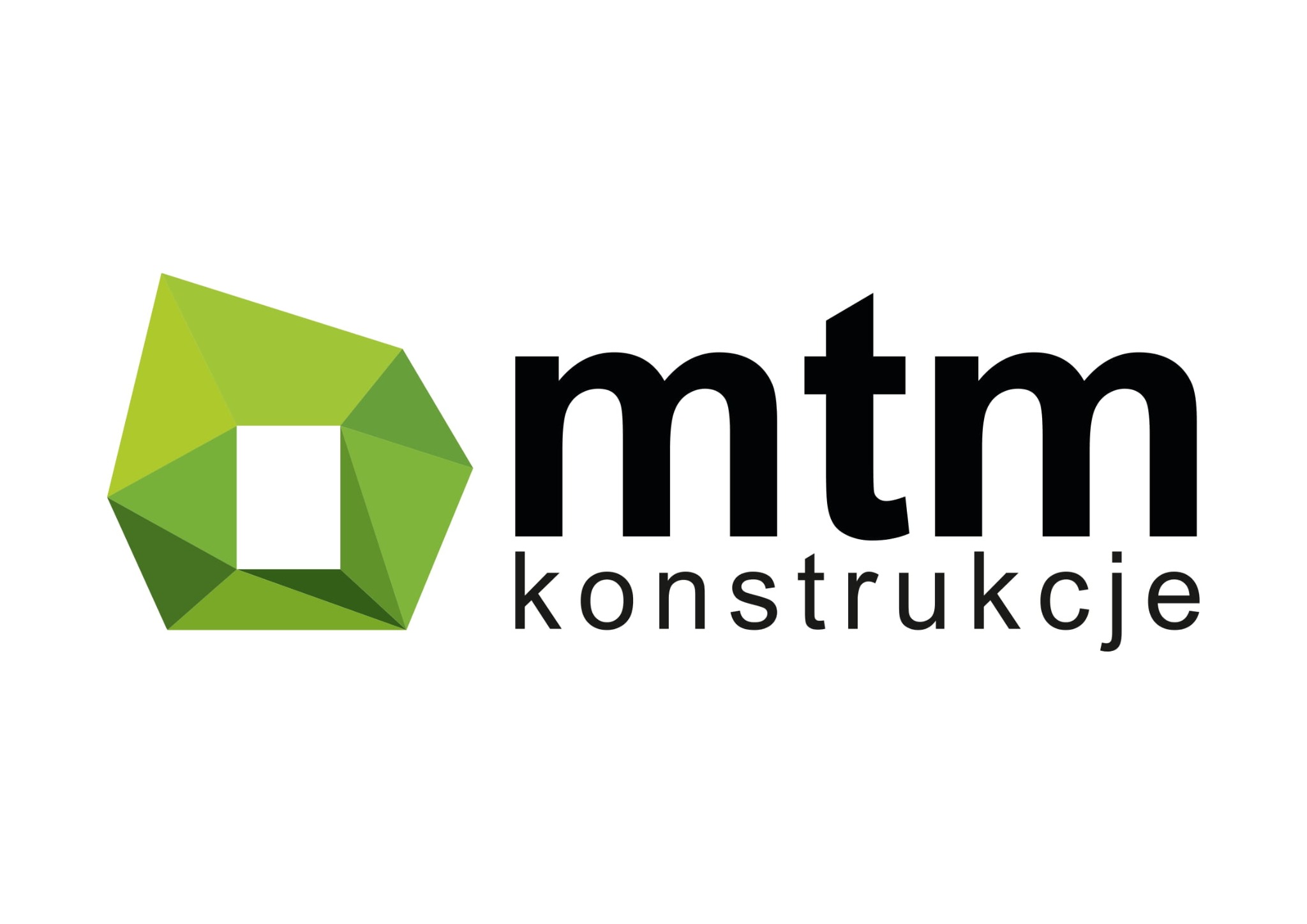 Logo firmy MTM Konstrukcje z zielonym geometrycznym symbolem po lewej i czarnym napisem 'mtm konstrukcje' po prawej stronie na białym tle.