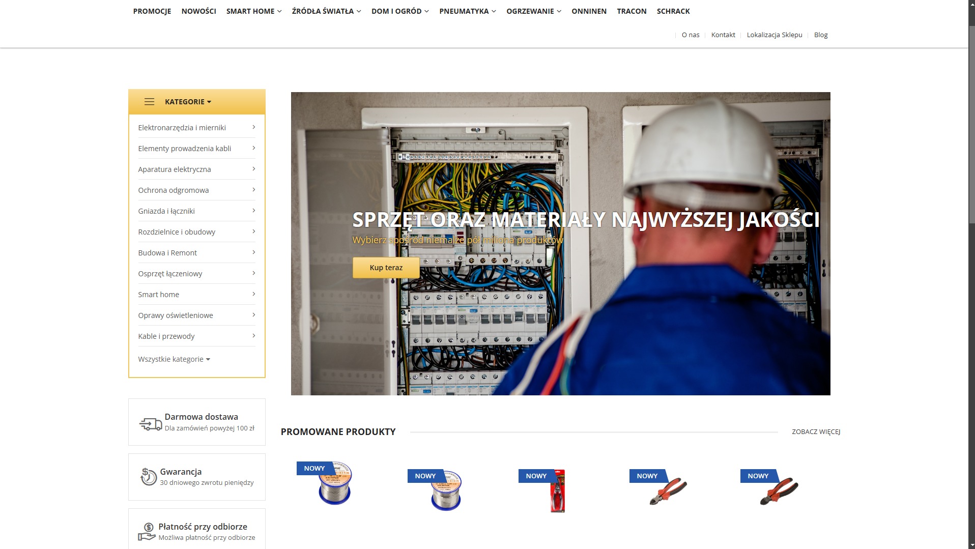 Realizacja sklepu internetowego dla firmy sprzedającej wszystko związane z elektrycznością (ponad 500 000 produktów)