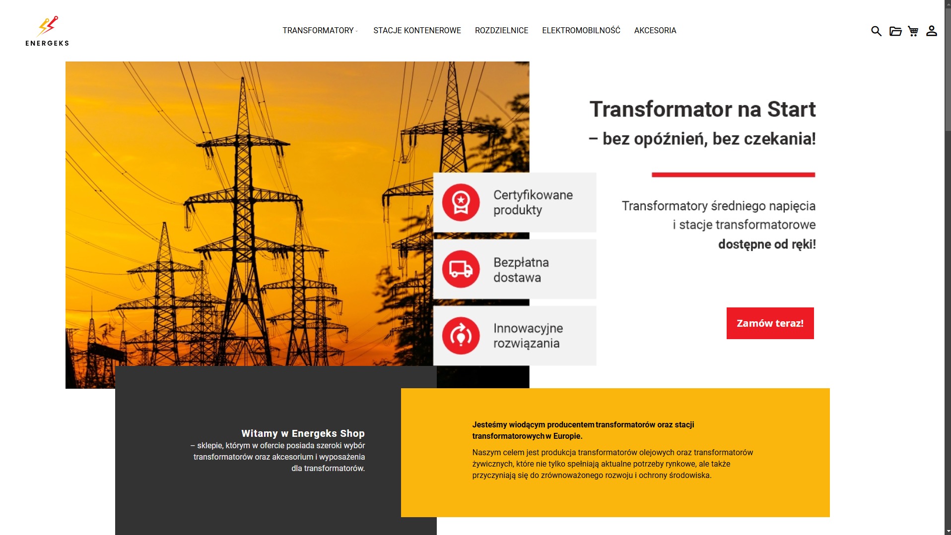 Realizacja sklepu internetowego dla firmy sprzedającej stacje transformatorowe i sprzęt z nimi powiązany