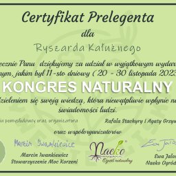 Certyfikat prelegenta na Kongresie naturalnym