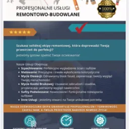 Grafika reklamowa firmy remontowo-budowlanej Complex Cleaning and renovation services, oferującej profesjonalne usługi remontowo-budowlane, w tym szpachlowanie, malowanie, mycie elewacji i kostki...