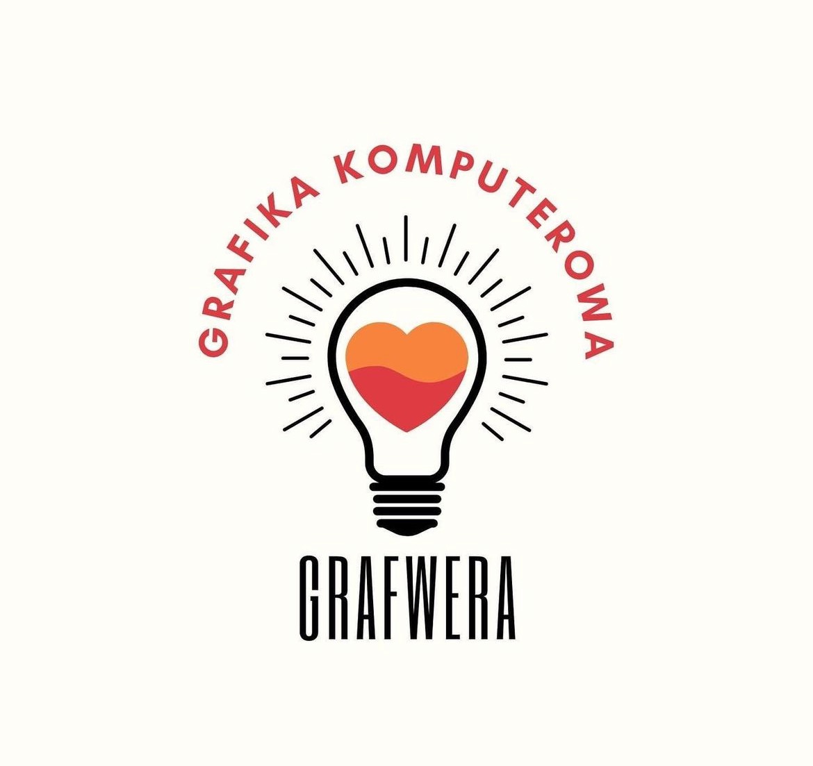 Logo firmy Grafwera: żarówka z sercem w środku, obok napis Grafika Komputerowa.