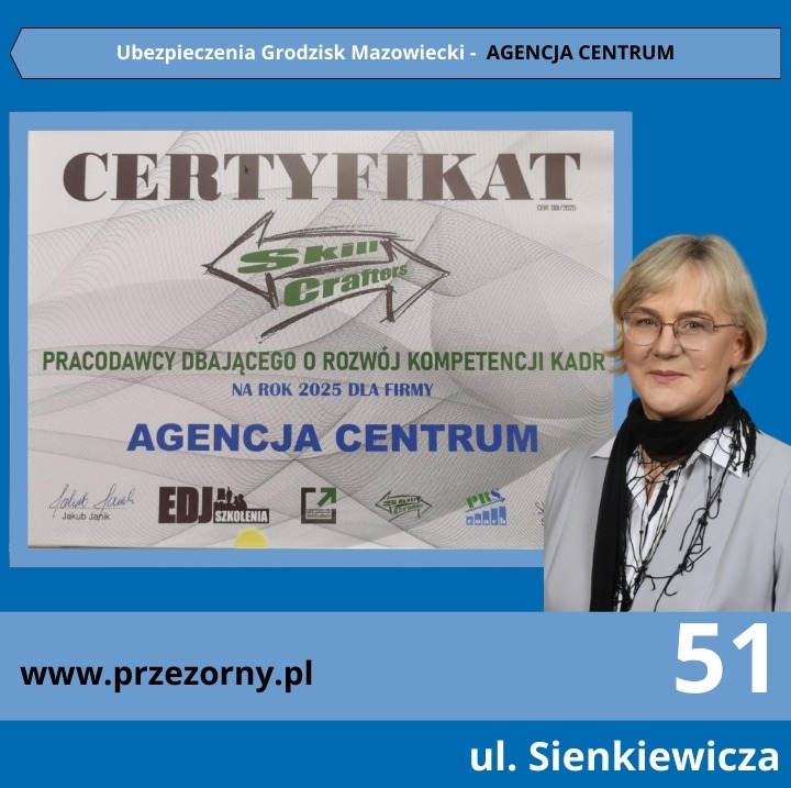 Portret kobiety z certyfikatem 'Pracodawcy dbającego o rozwój kompetencji kadr na rok 2025 dla firmy Agencja Centrum', Grodzisk Mazowiecki.
