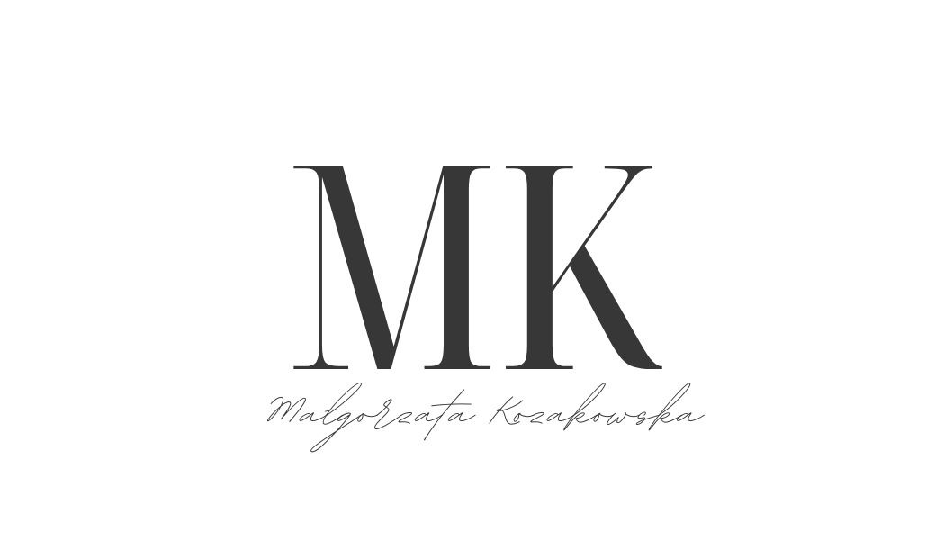 Logo z inicjałami MK i napisem Małgorzata Kozakowska w eleganckiej czcionce.