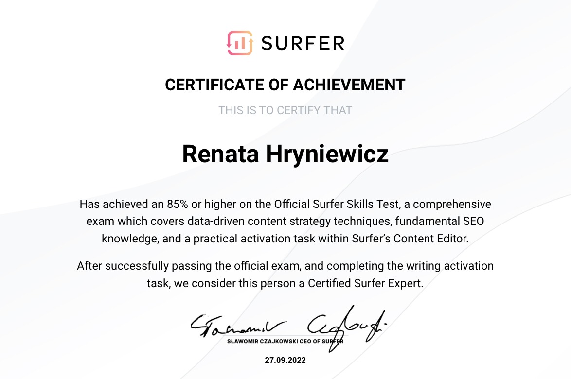 Certified Surfer Expert [SEO copywriting]