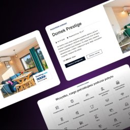 Agencja Tworzenia Stron Internetowych YetiWeb Olaf Orlikowski - Prezentacja domku Prestige na tabletach: wnętrze z Booking.com, udogodnienia. Prywatny domek, darmowy parking, sauna, klimatyzacja, smart TV, ekspres do kawy.