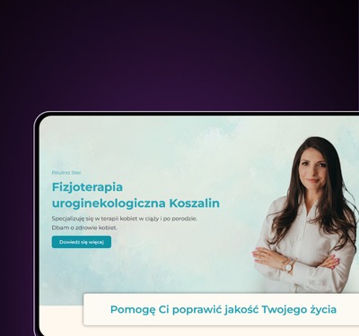 Strona internetowa fizjoterapeutki uroginekologicznej z Koszalina na ekranie tabletu. Profesjonalny wizerunek i jasny przekaz o specjalizacji w terapii kobiet.